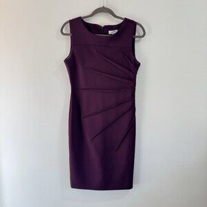 Calvin Klein Dress 8 / M Scuba Knit Ruched Purple Stretch Career Cocktail